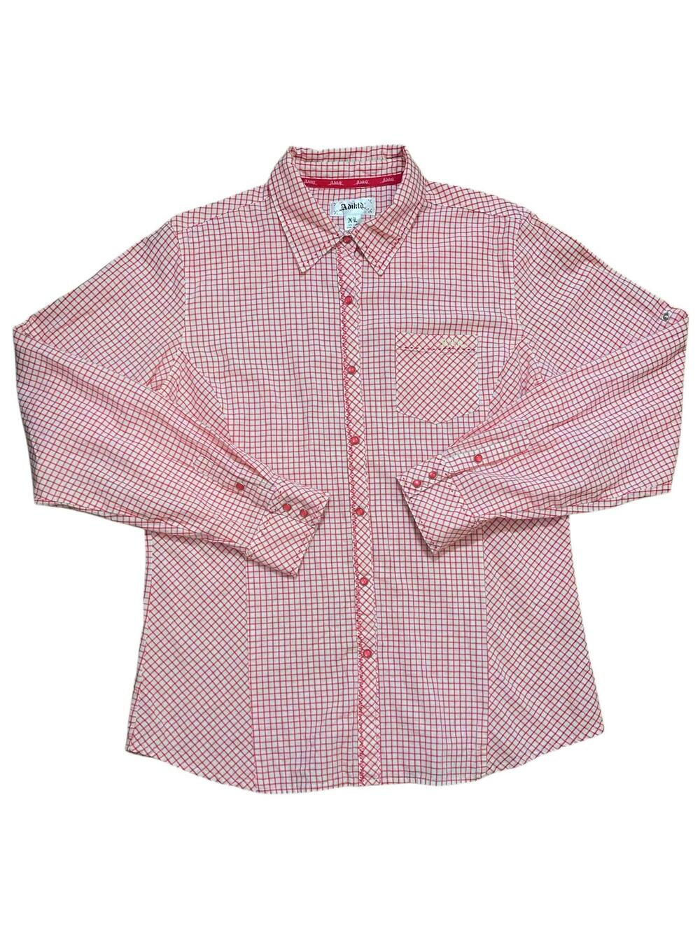 Adkitd Western Pearl Snap Red Check Long Sleeve Shirt Size XL Embroidery